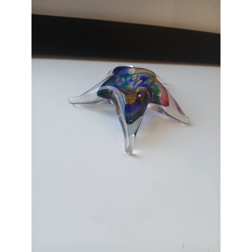 Hand Blown Glass Sea Star Paperweight Signed Art Glass Starfish Ornament Coastal